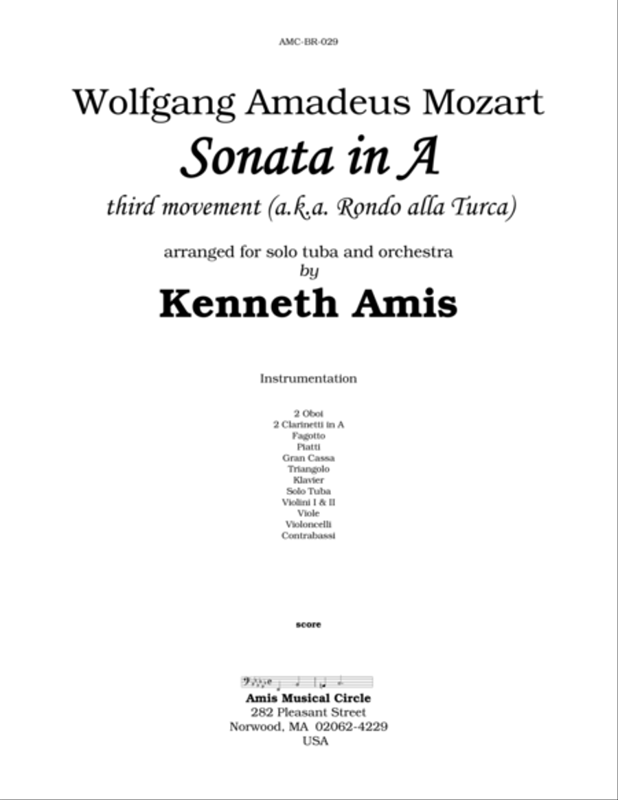 Piano Sonata in A (Third Movement --a.k.a. Turkish March) for tuba and chamber orchestra Chamber Orchestra scores gallery preview page 3