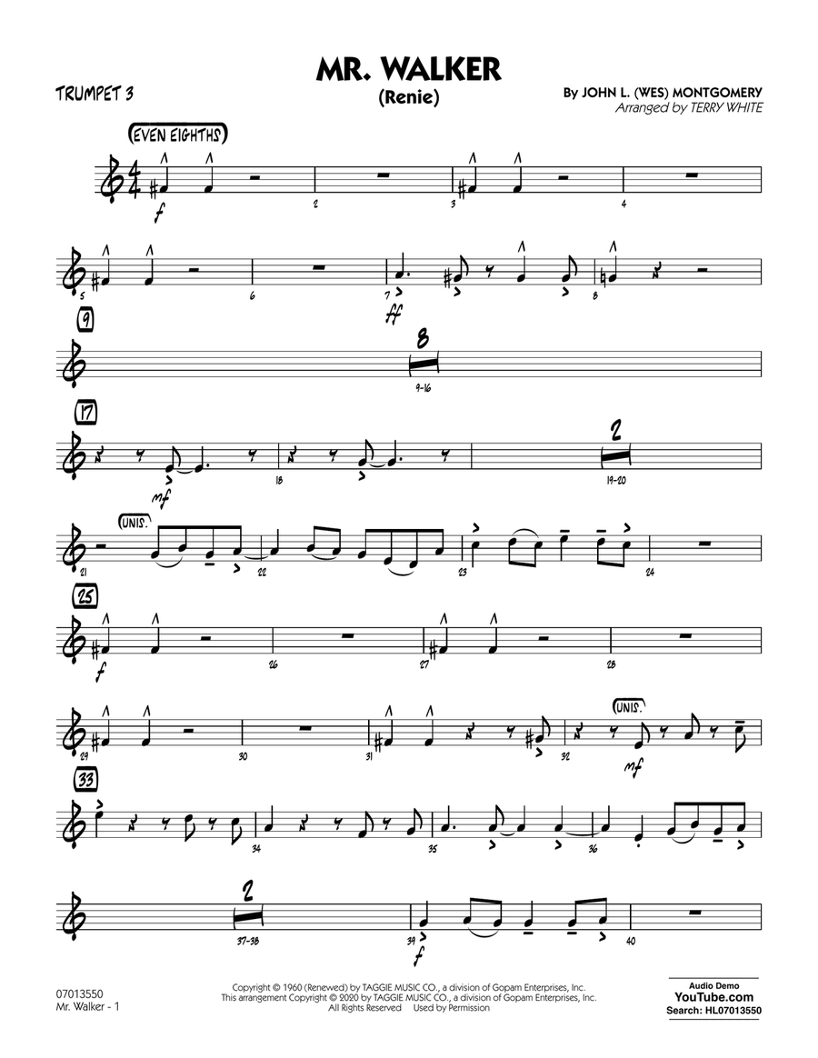 Mr. Walker (arr. Terry White) - Trumpet 3 Jazz Ensemble scores gallery preview page 1