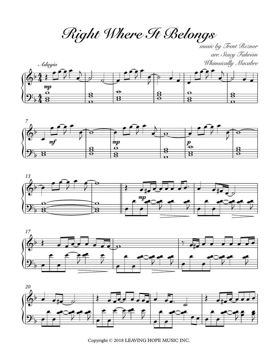 Right Where It Belongs Piano Solo scores gallery preview page 1