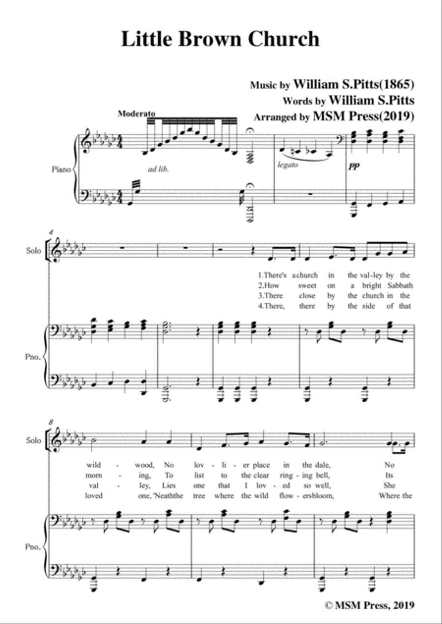 William S. Pitts-Little Brown Church,in G flat Major,for Voice and Piano Voice Solo scores gallery preview page 3