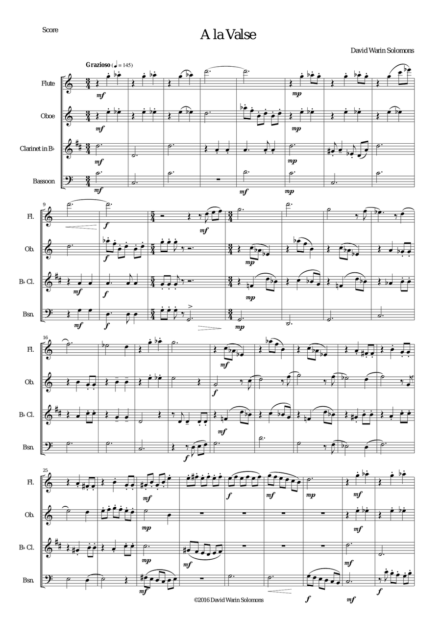 A la Valse (In waltz time) for wind quartet Woodwind Quartet scores gallery preview page 1