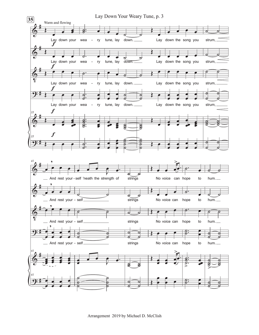 Lay Down Your Weary Tune 4-Part scores gallery preview page 3
