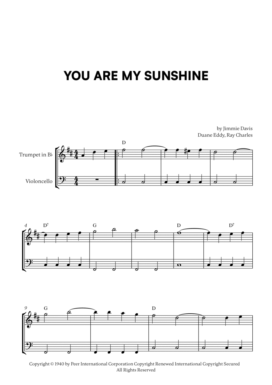 You Are My Sunshine You Are My Sunshine Trumpet Duet scores gallery preview page 1