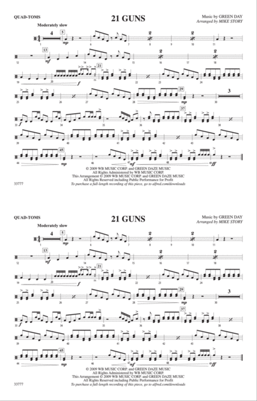 21 Guns: Quad-Toms Marching Band scores gallery preview page 1