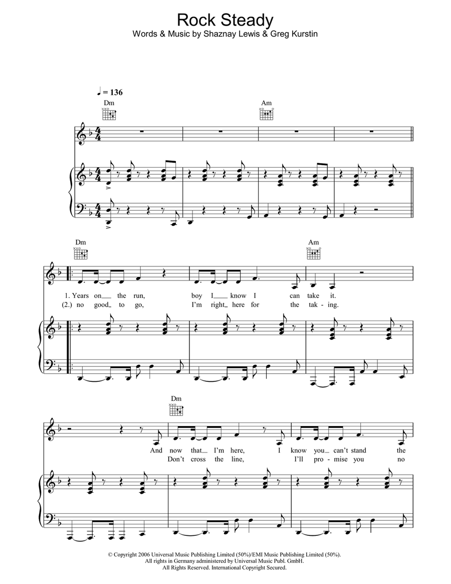 Rock Steady Piano, Vocal, Guitar scores gallery preview page 1