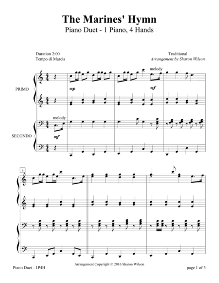 The Marines' Hymn (1 Piano, 4 Hands Duet) Piano Method scores gallery preview page 6