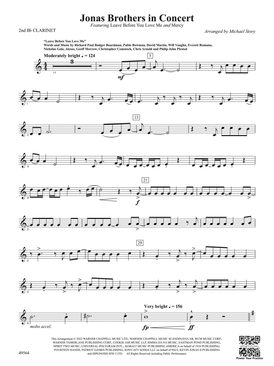 Jonas Brothers in Concert: 2nd B-flat Clarinet Concert Band scores gallery preview page 1
