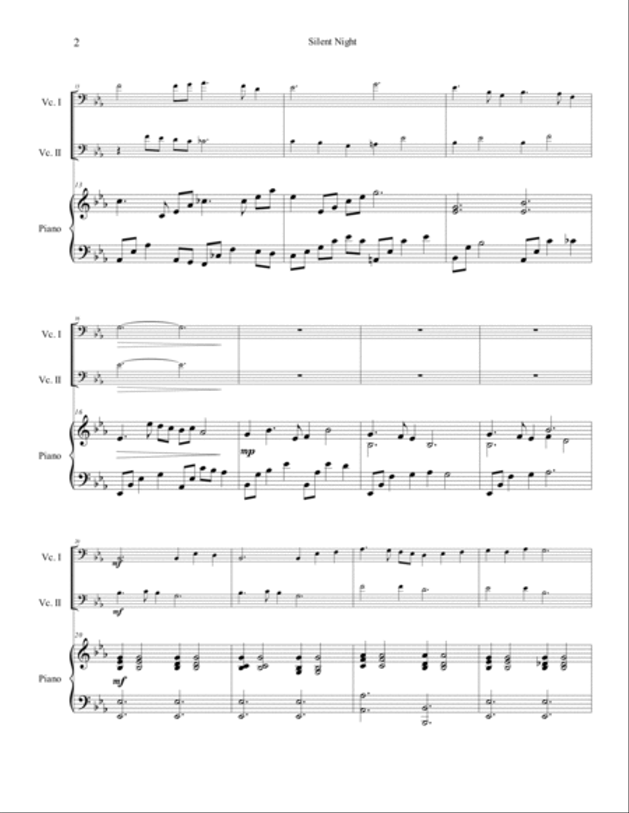 Silent Night Cello duet in E flat String Duet scores gallery preview page 2