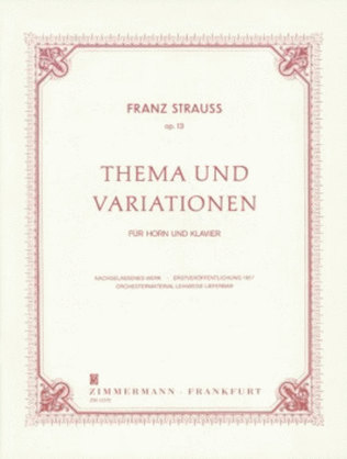 Book cover for Theme and Variations, Op. 13