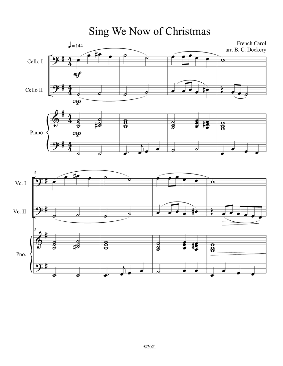 Sing We Now of Christmas (Cello Duet with Piano Accompaniment) String Duet scores gallery preview page 1