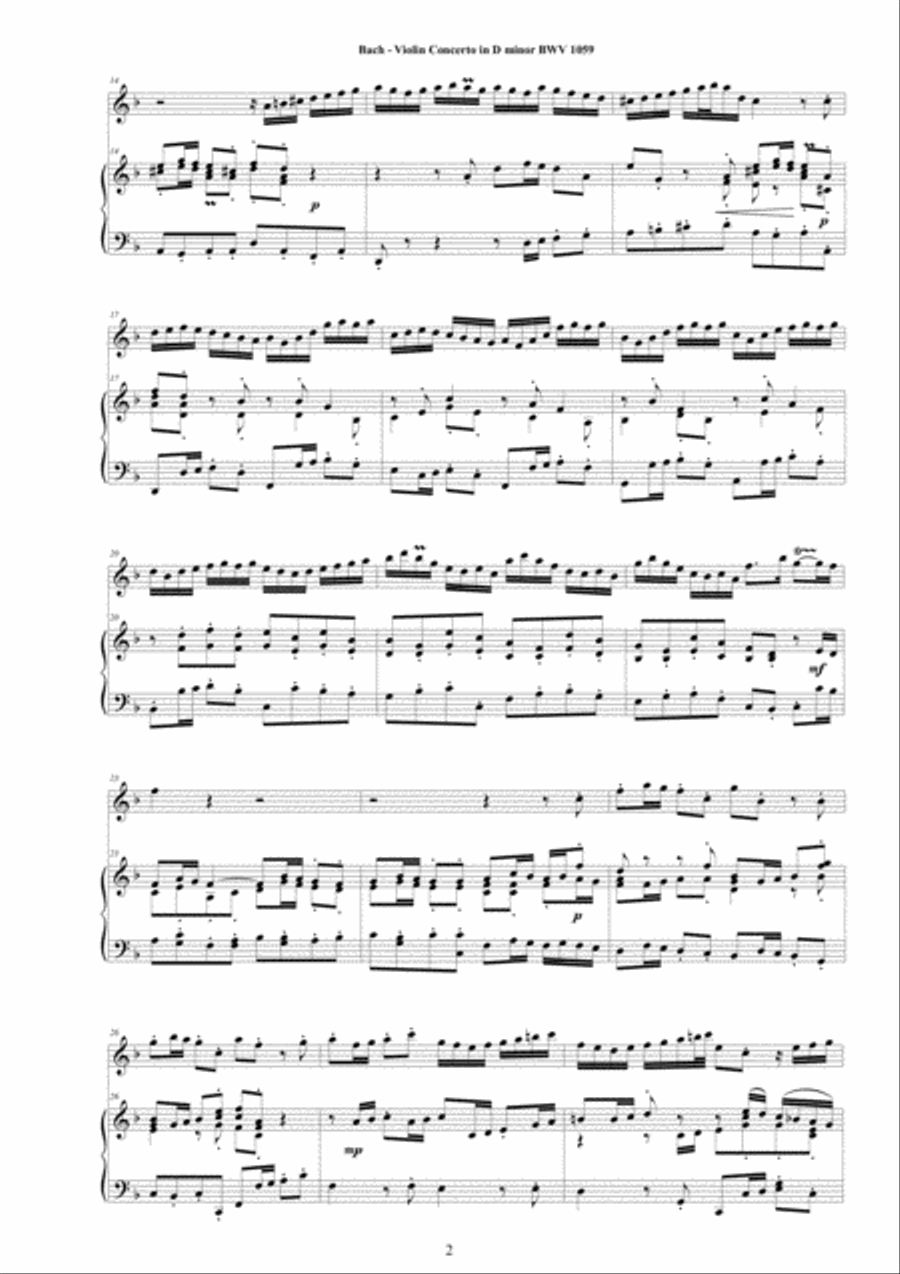 Bach - Violin Concerto in D minor BWV 1059 for Violin and Piano Violin Solo scores gallery preview page 2