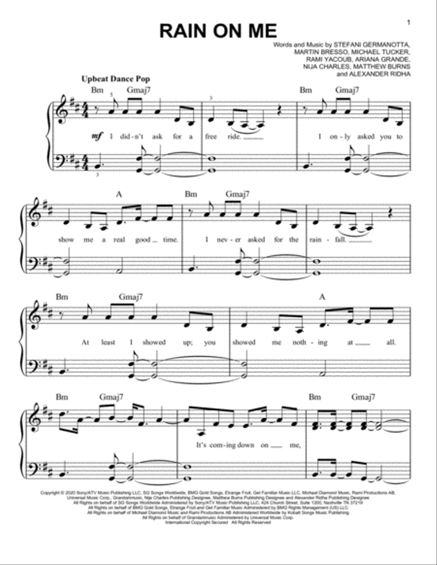 Rain On Me Easy Piano scores gallery preview page 1