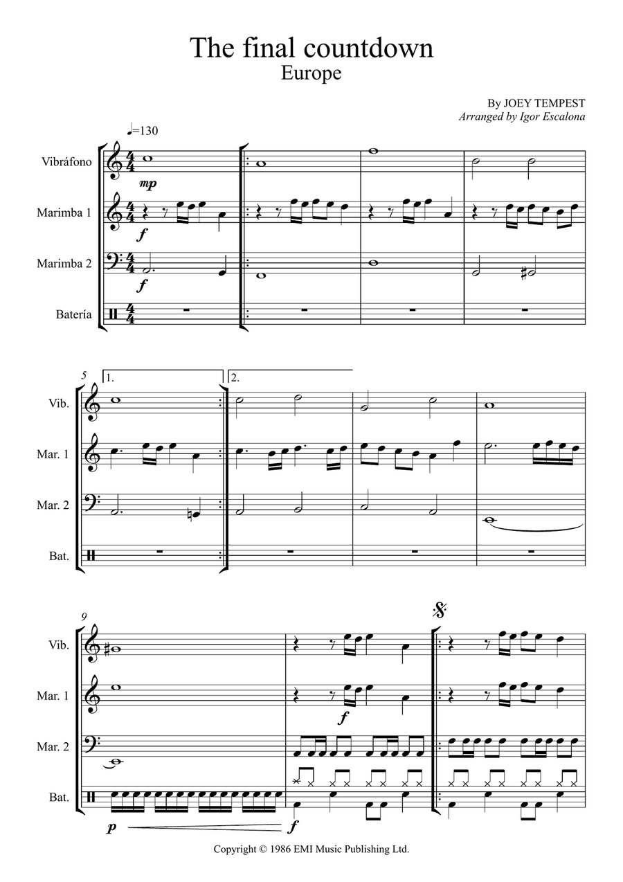 Final Countdown Percussion Ensemble scores gallery preview page 2