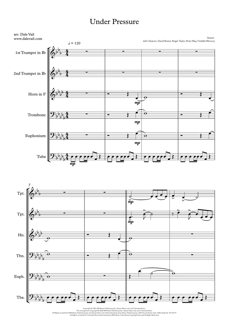 Under Pressure Brass Ensemble scores gallery preview page 1