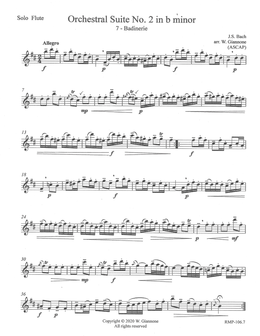 Bach - Badinerie from Orchestral Suite No. 2 in b minor Flute Solo scores gallery preview page 1