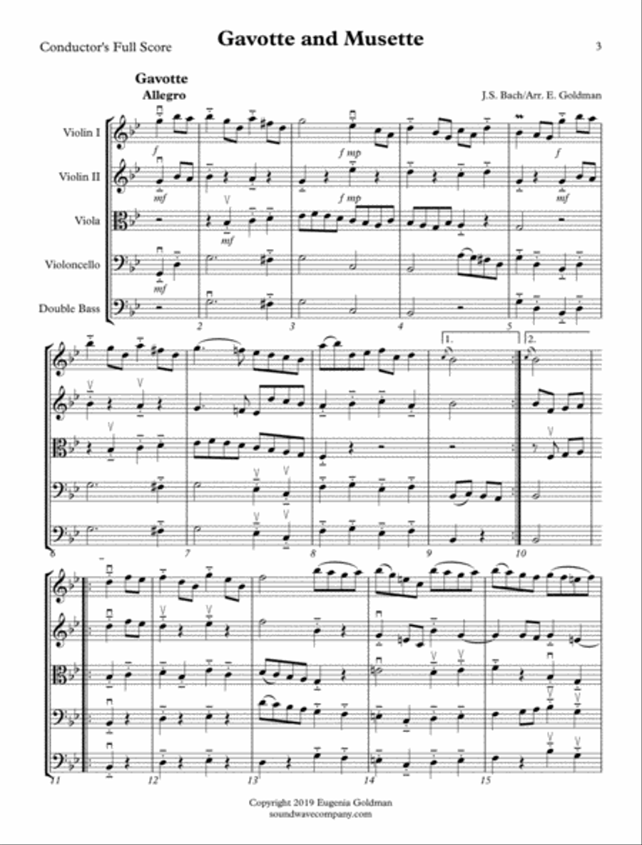 Gavotte and Musette form J.S. Bach's English Suite No.3 in G minor String Orchestra scores gallery preview page 3