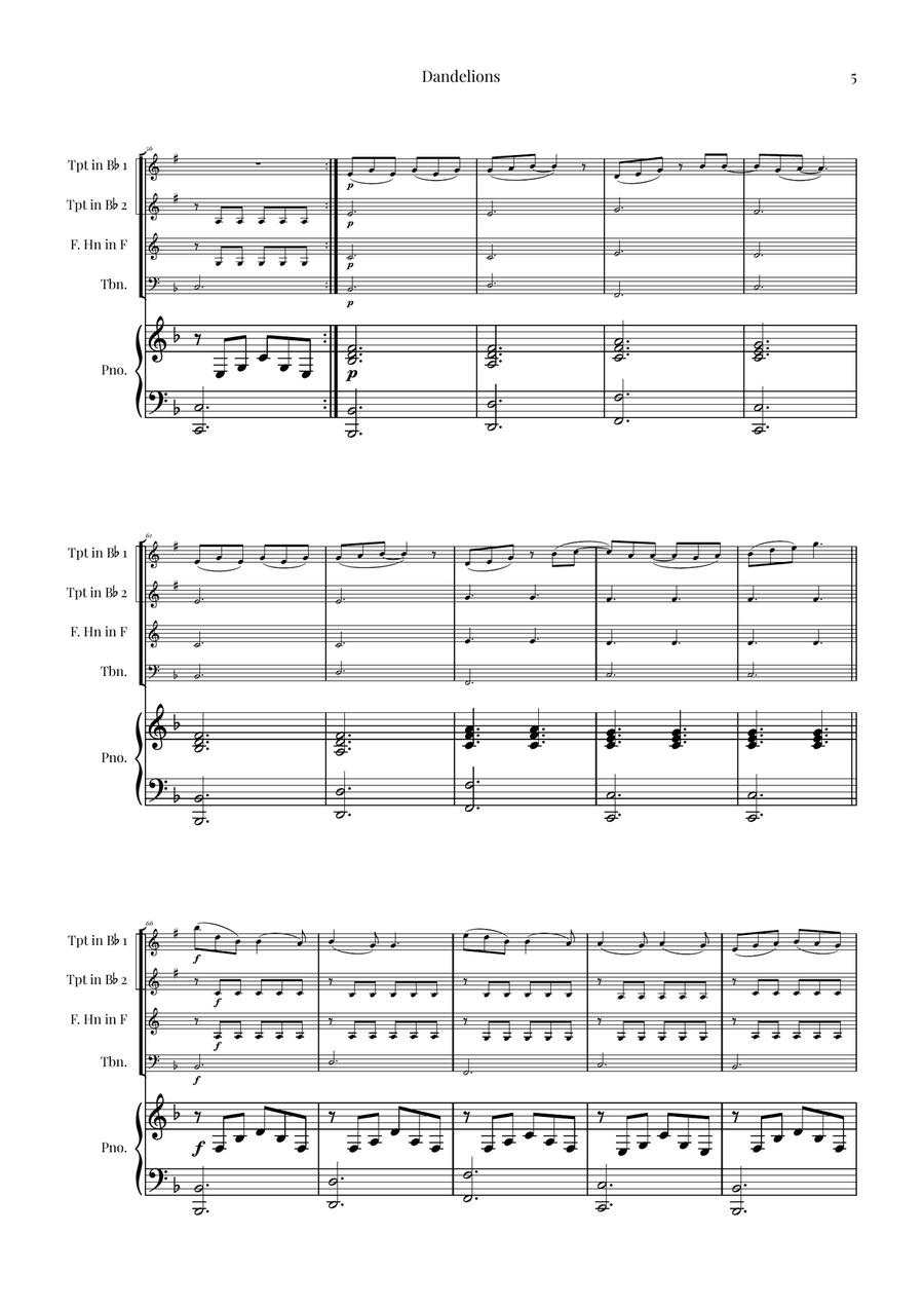Dandelions Brass Quartet scores gallery preview page 5