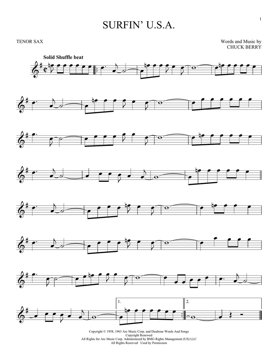 Surfin' U.S.A. Tenor Saxophone scores gallery preview page 1