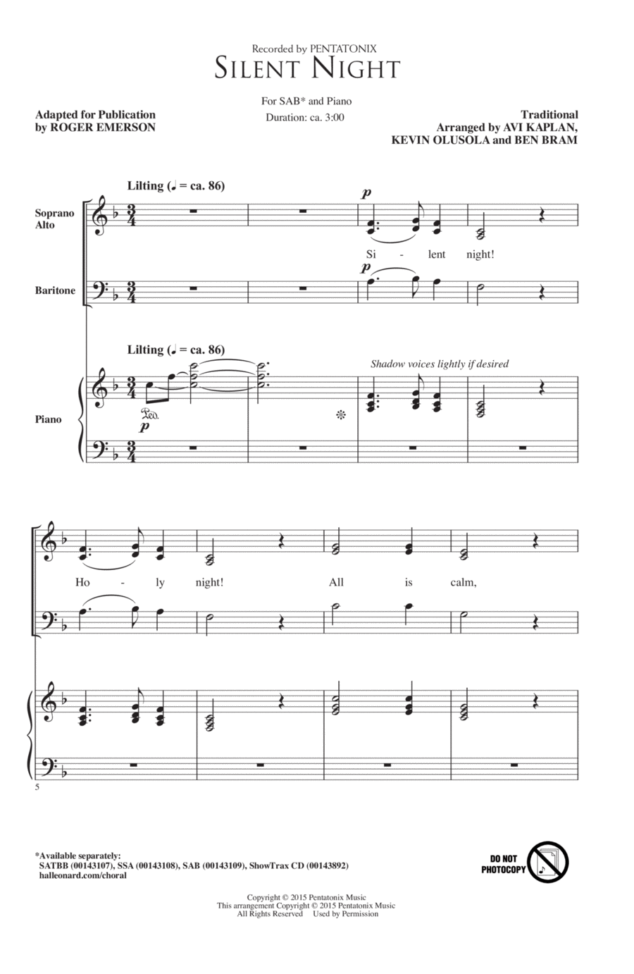 Silent Night (adapt. Roger Emerson) 3-Part scores gallery preview page 1