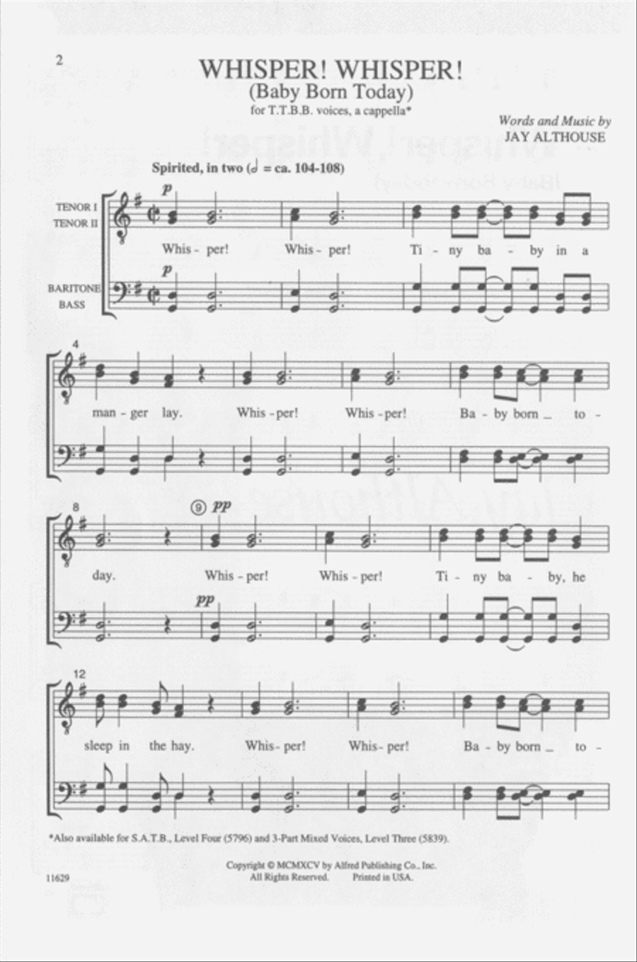 Whisper! Whisper! (Baby Born Today) Men's Choir scores gallery preview page 2