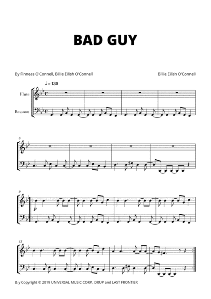 Bad Guy Woodwind Duet scores gallery preview page 1