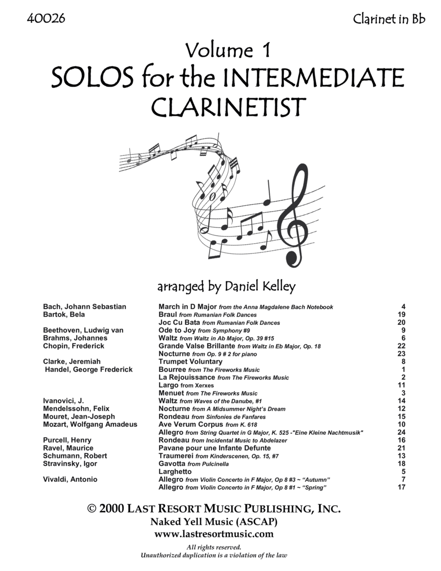 Solos for the Intermediate Clarinetist, Volume 1 for Clarinet & Piano 40026 B-Flat Clarinet scores gallery preview page 1