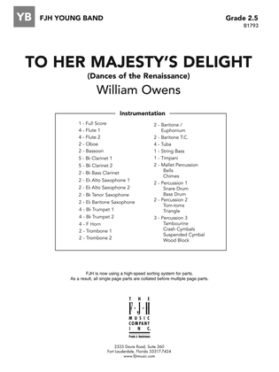 To Her Majesty's Delight: Score