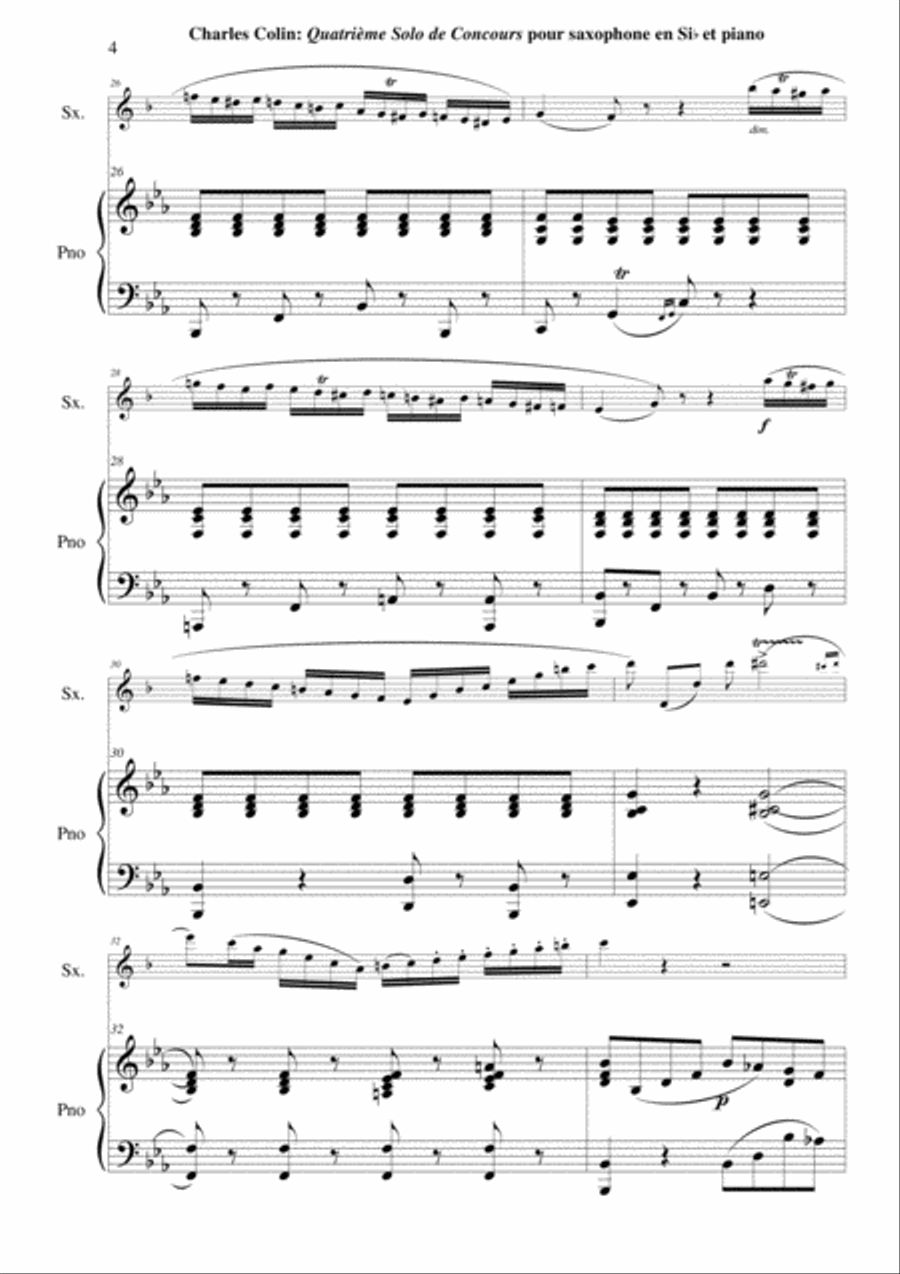 Charles Colin: Quatrième Solo de Concours, Opus 44 arranged for Bb soprano or tenor saxophone and pi Woodwind Duet scores gallery preview page 4