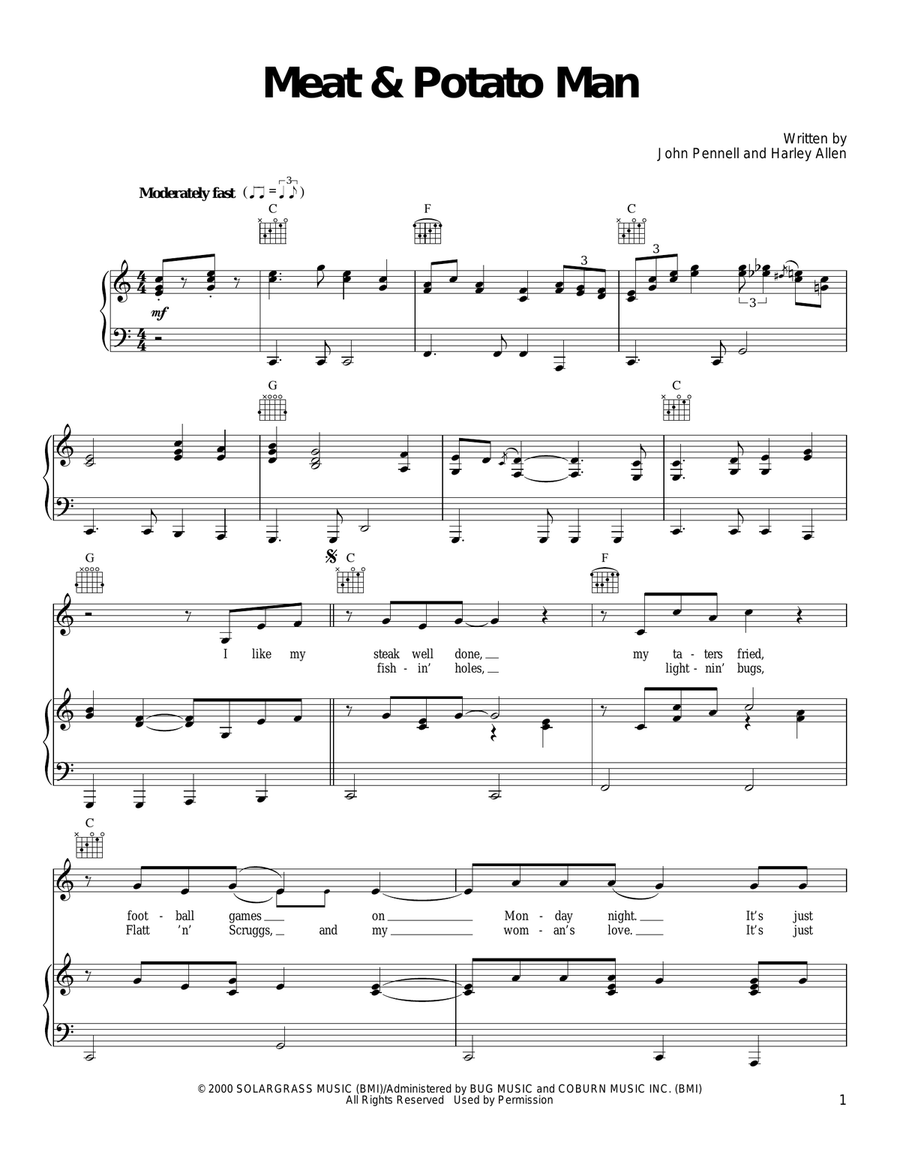 Meat & Potato Man Piano, Vocal, Guitar scores gallery preview page 1