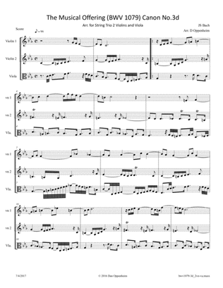 Bach: The Musical Offering (BWV 1079) No. 3d; Canon arr. for 2 Violins and Viola