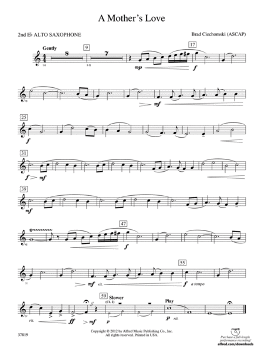 A Mother's Love: 2nd E-flat Alto Saxophone Concert Band scores gallery preview page 1