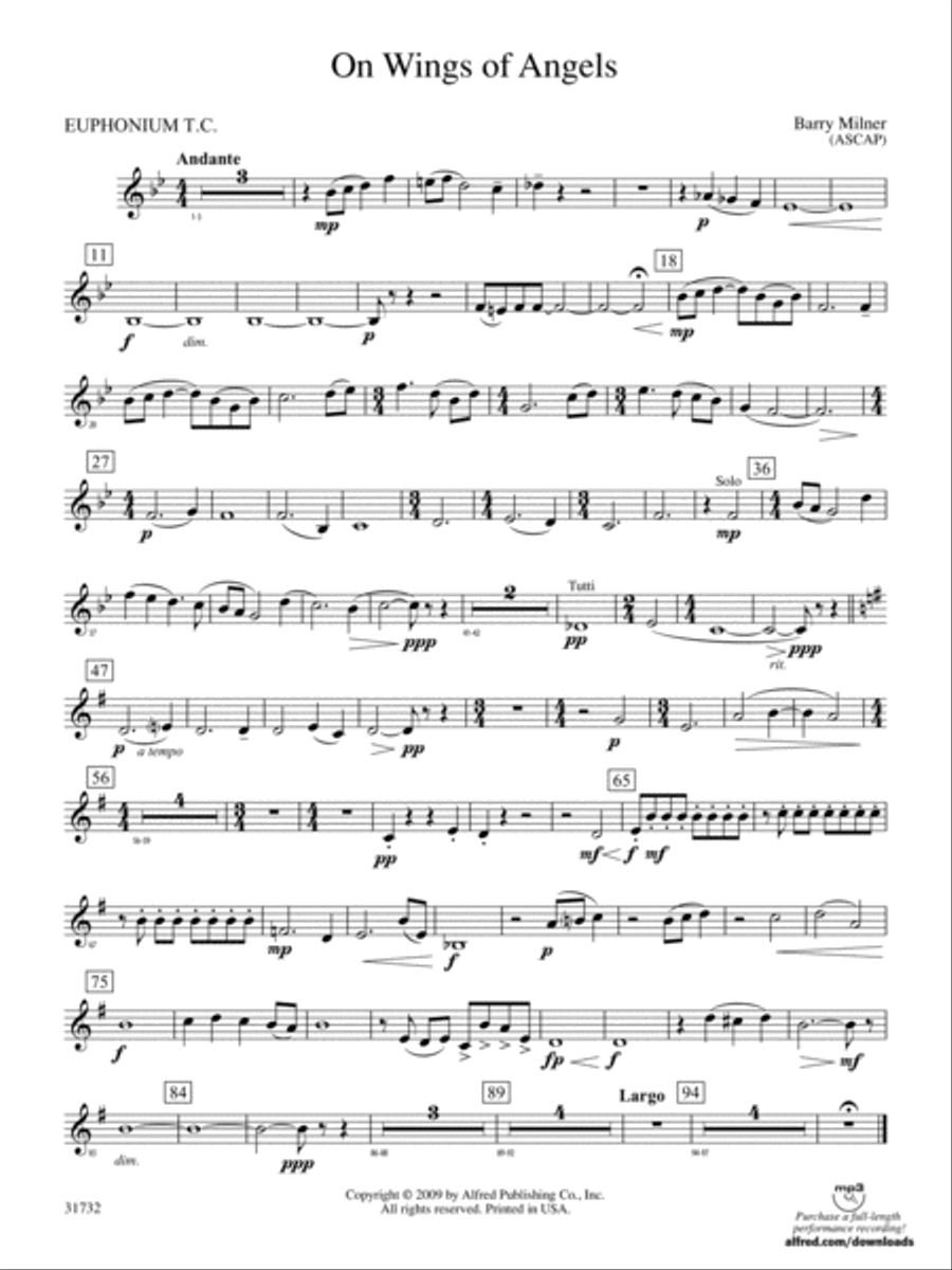 On Wings of Angels: (World Part) Baritone T.C. Concert Band scores gallery preview page 1