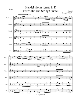 Händel violin sonata no4 in D, for violin and string quintet