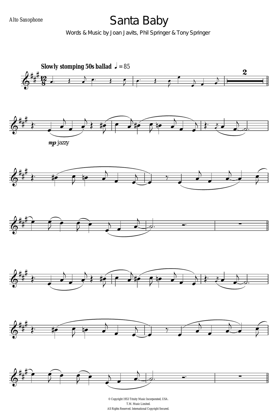 Santa Baby Santa Baby Alto Saxophone scores gallery preview page 1