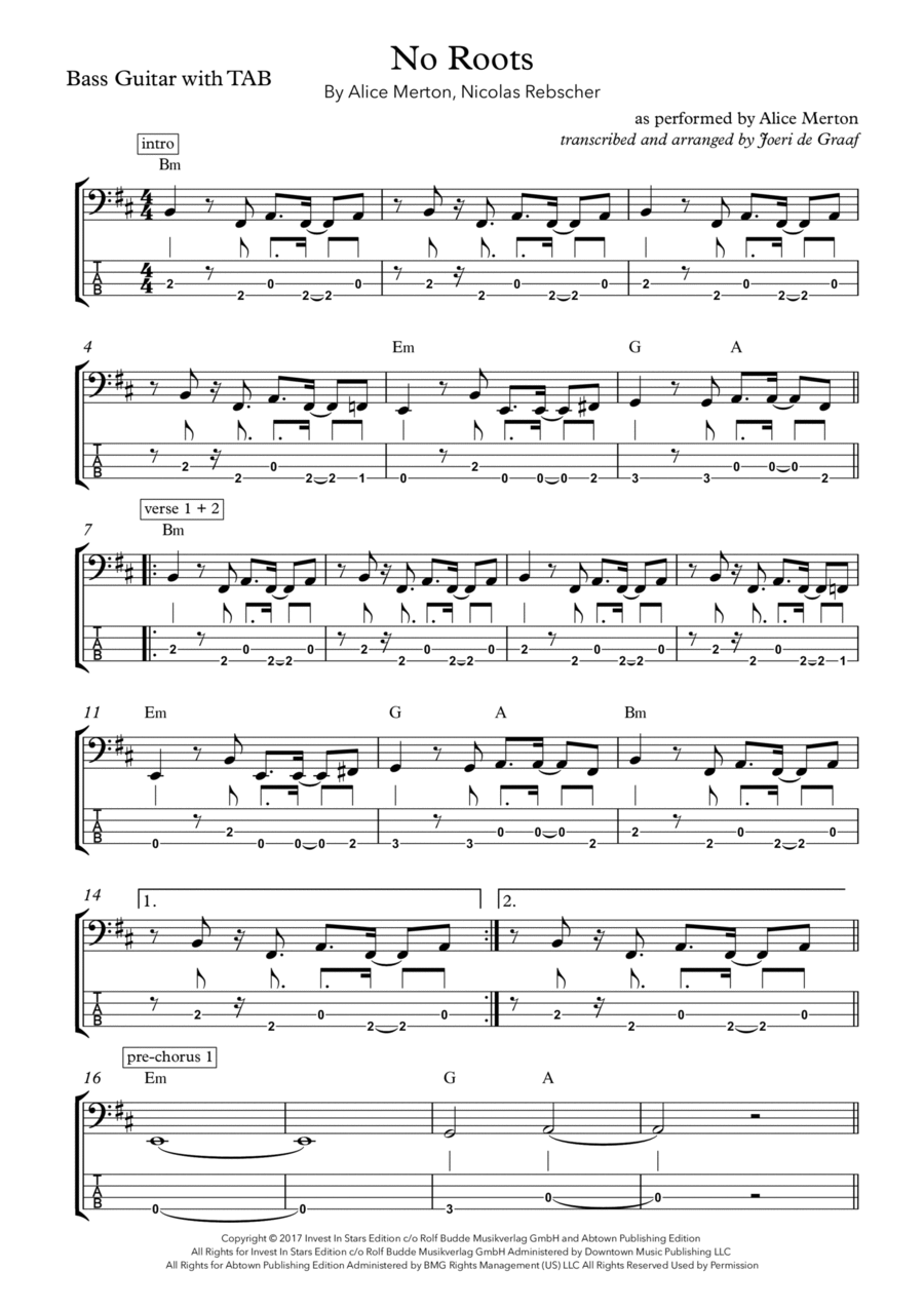 No Roots Bass Guitar scores gallery preview page 1