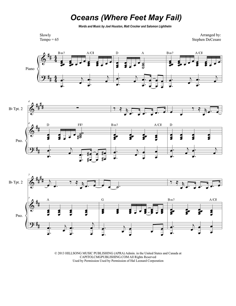 Oceans (Where Feet May Fail) Trumpet Duet scores gallery preview page 1