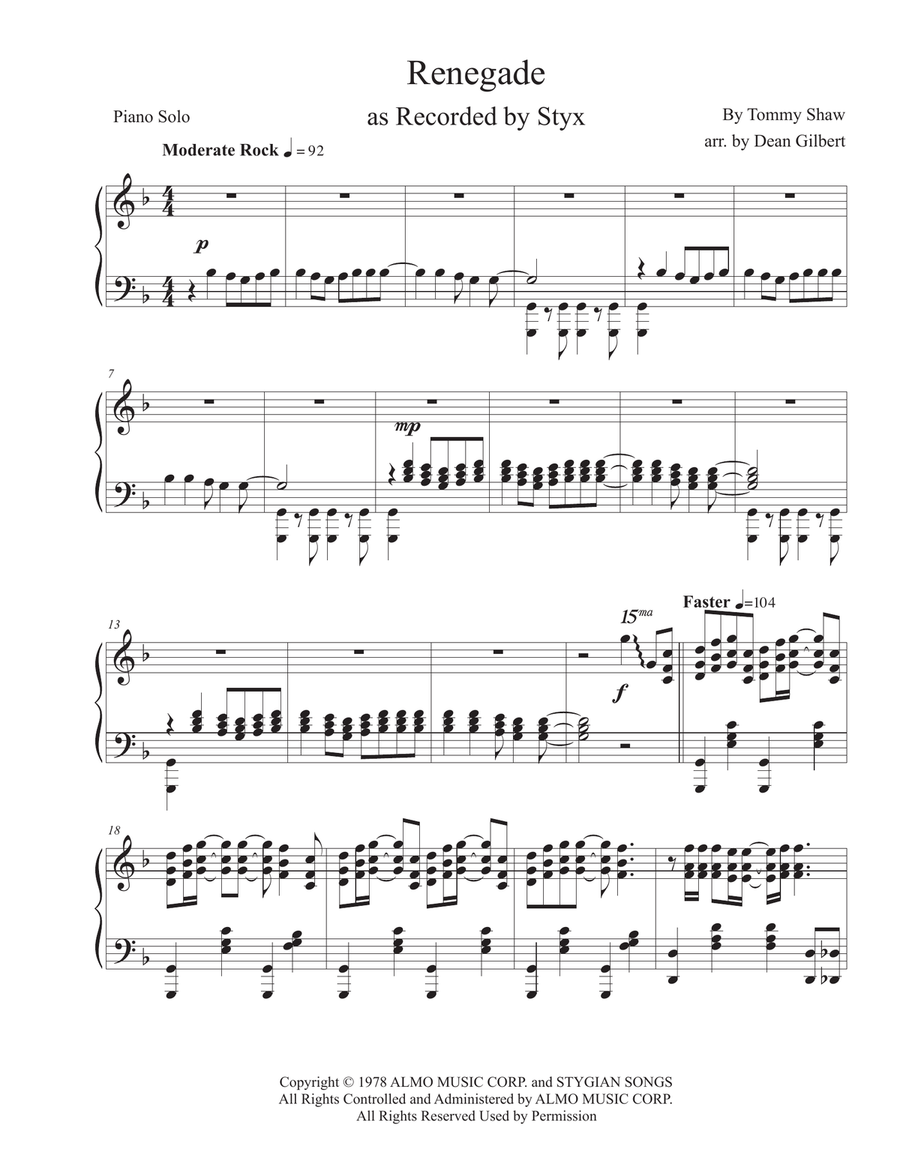 Renegade Piano Solo scores gallery preview page 1