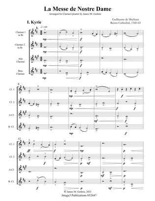 Machaut: La Messe de Nostre Dame for Clarinet Quartet - Score Only