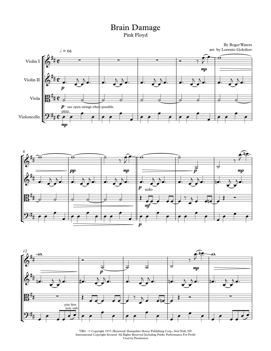 Brain Damage String Quartet scores gallery preview page 1
