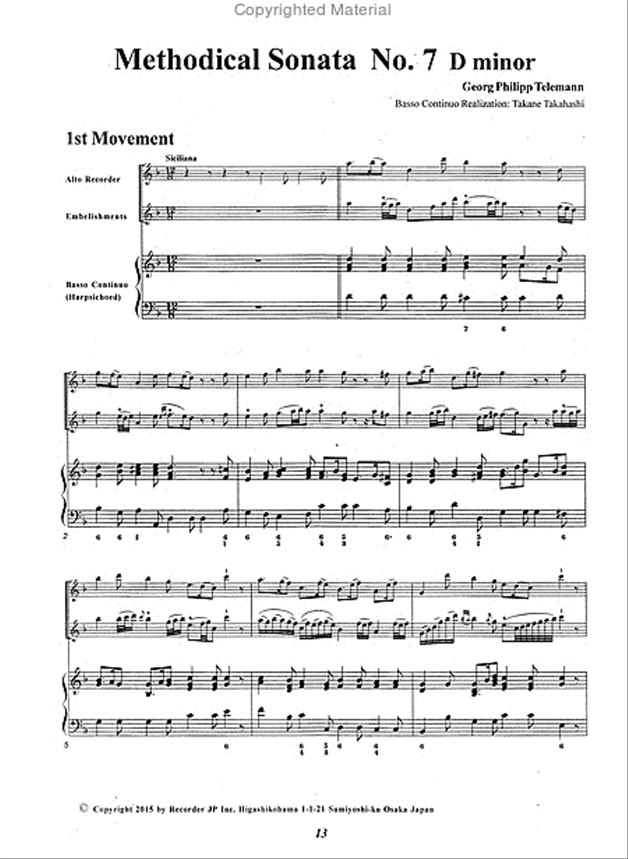 Methodical Sonata No. 7 in D minor Alto Recorder scores gallery preview page 3