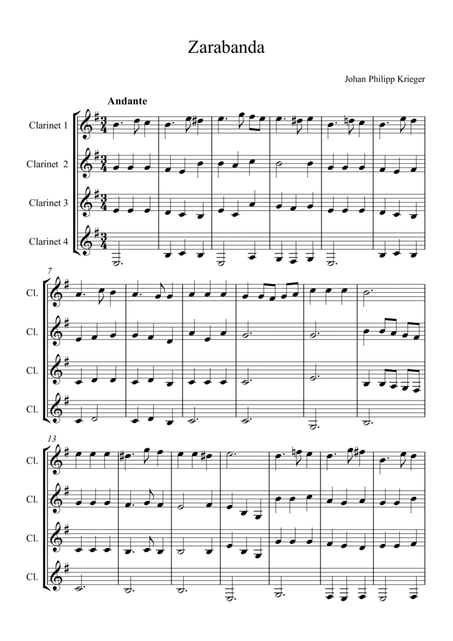 Zarabanda Clarinet Quartet scores gallery preview page 1