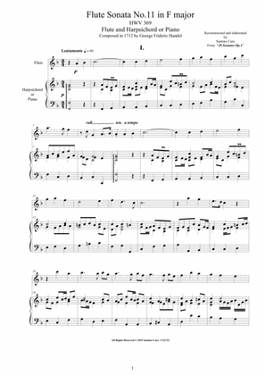 Handel - Flute Sonata No.11 in F major Op.1 HWV 369 for Flute and Harpsichord or Piano