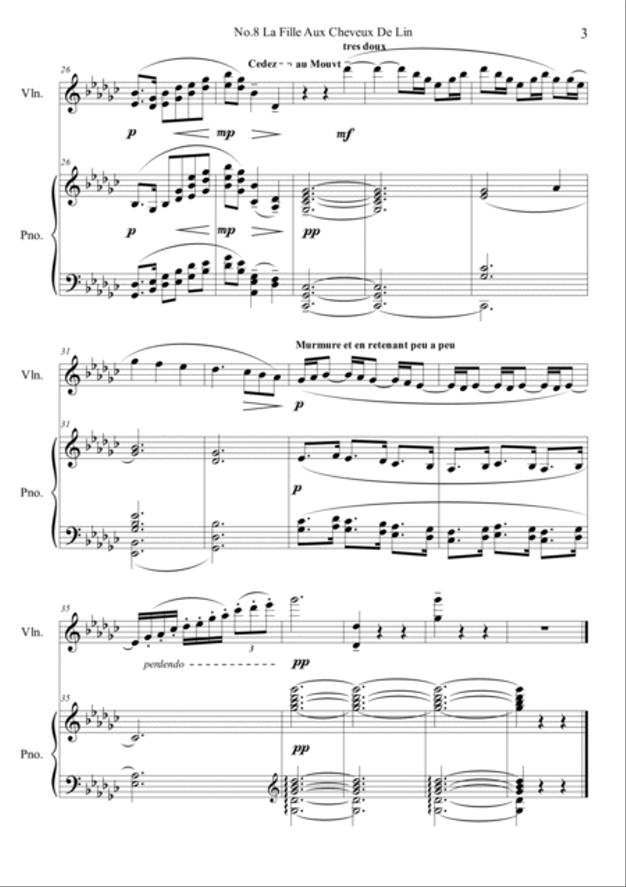 No.8 La Fille Aux Cheveux De Lin Violin Solo scores gallery preview page 3