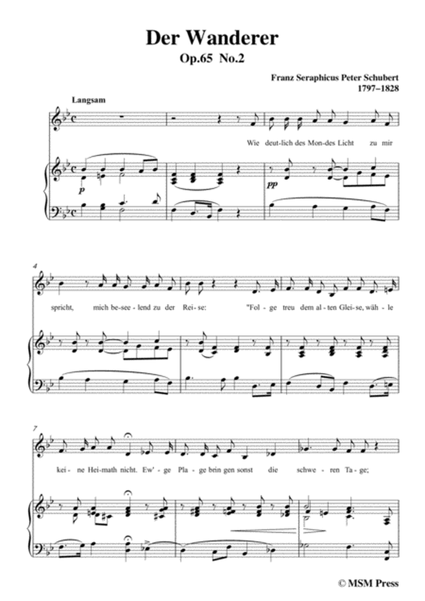 Schubert-Der Wanderer,Op.65 No.2,in B flat Major,for Voice&Piano image number null