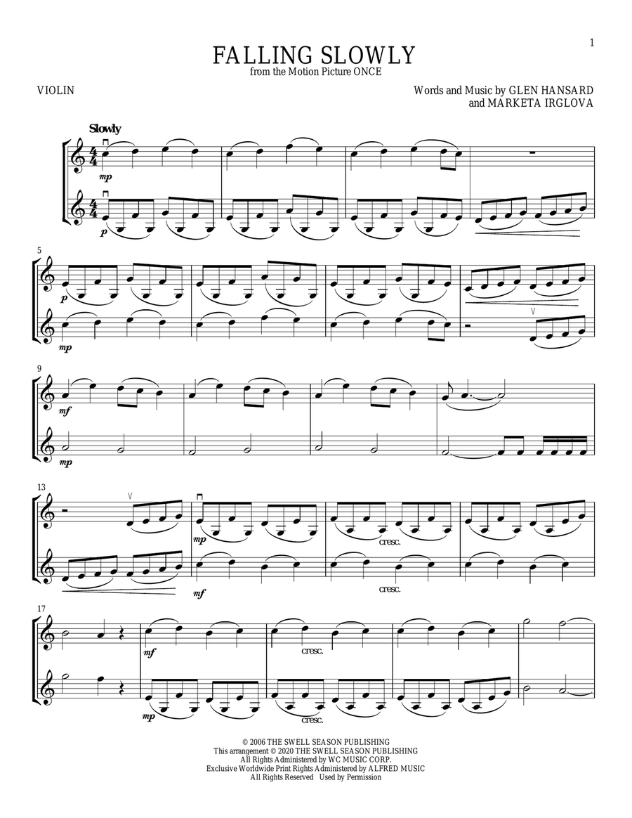 Falling Slowly (from Once) String Duet scores gallery preview page 1