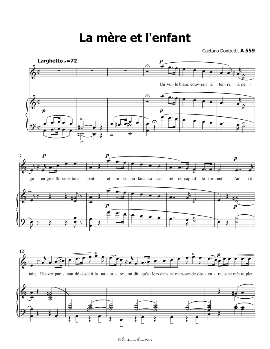 La mère et l'enfant, by Donizetti, in a minor Piano, Vocal scores gallery preview page 3
