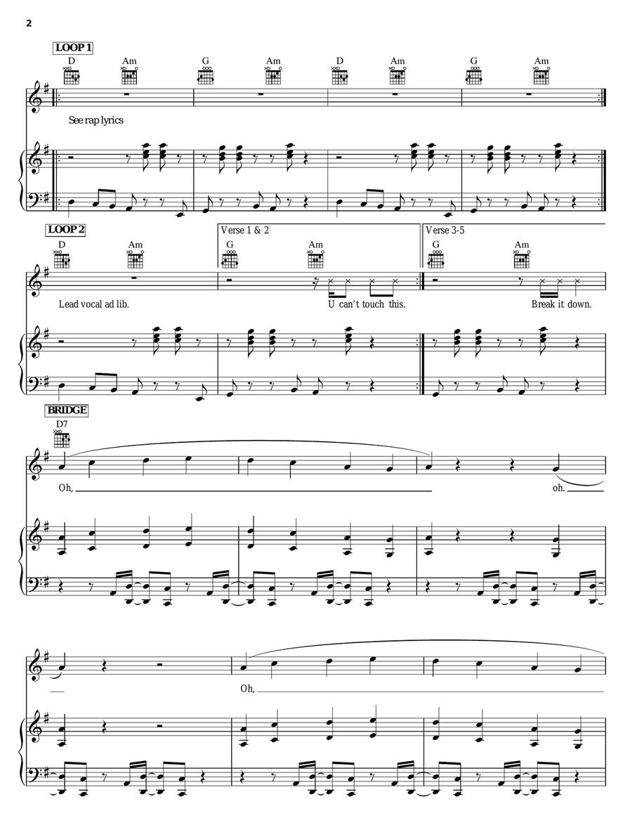 U Can't Touch This Piano, Vocal, Guitar scores gallery preview page 2