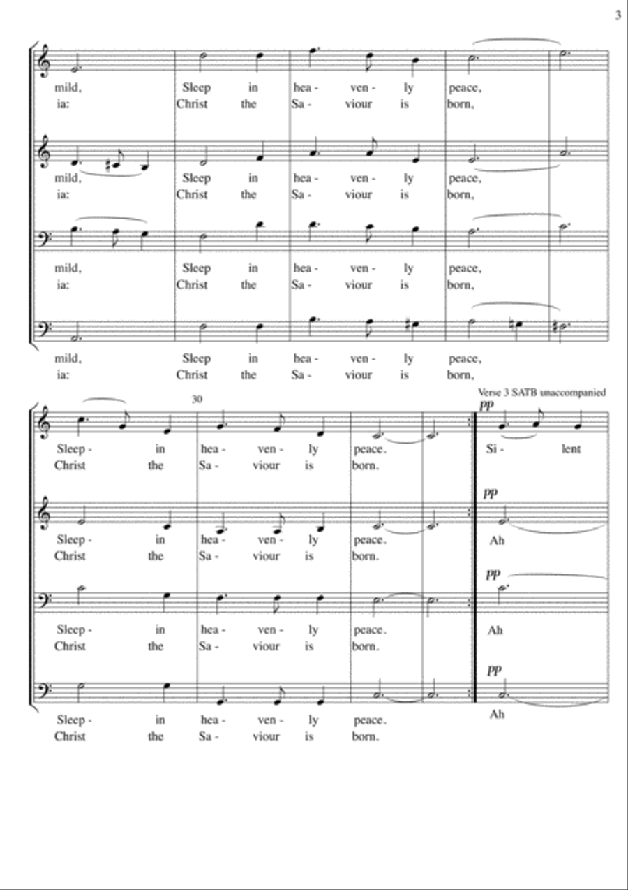 Silent Night for SATB Choir with Piano accompaniment and optional String Quartet/Orchestra and Perc. 4-Part scores gallery preview page 6