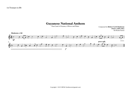 Guyanese National Anthem (Dear Land of Guyana, of Rivers and Plains) for Brass Quintet image number null