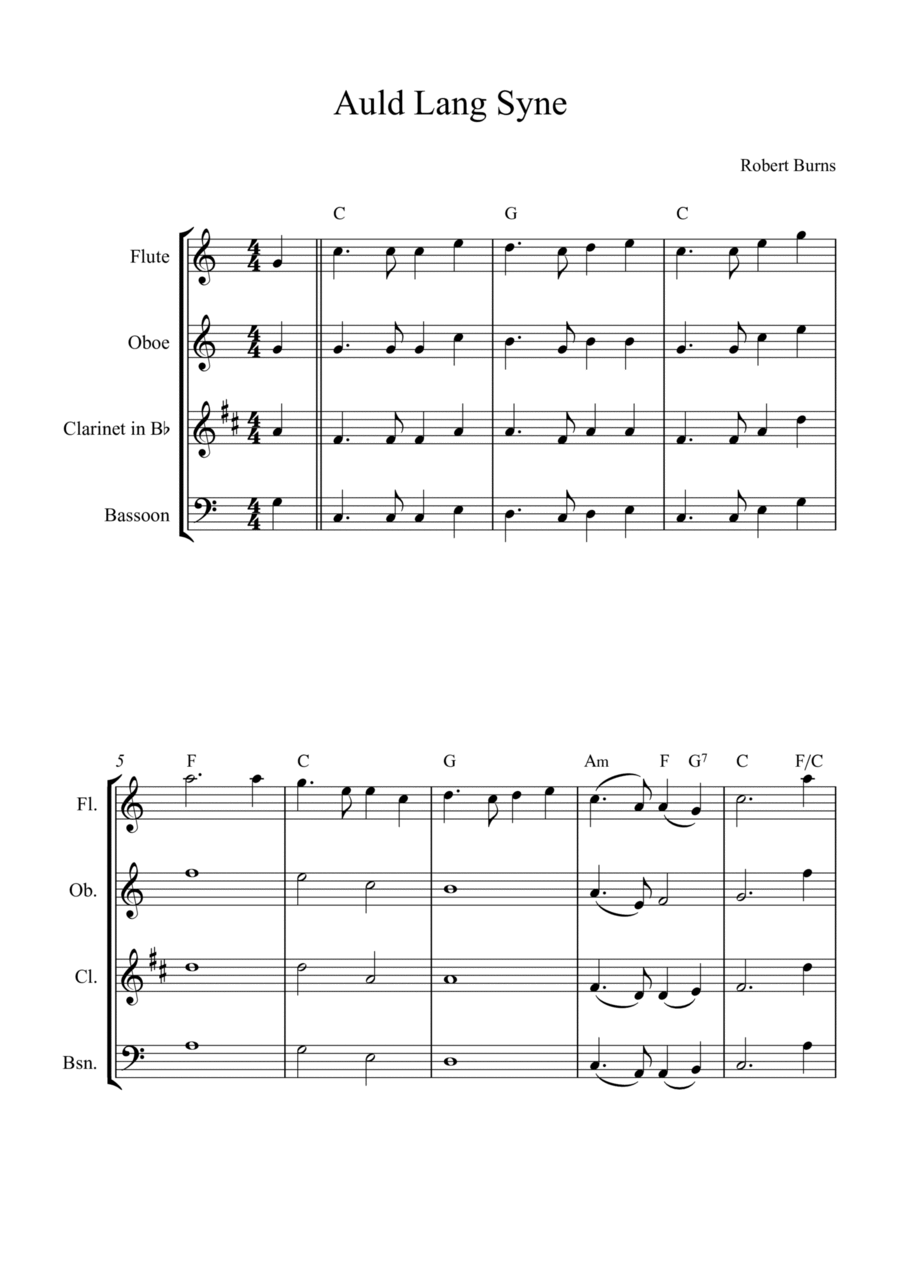 Auld Lang Syne Woodwind Quartet scores gallery preview page 1